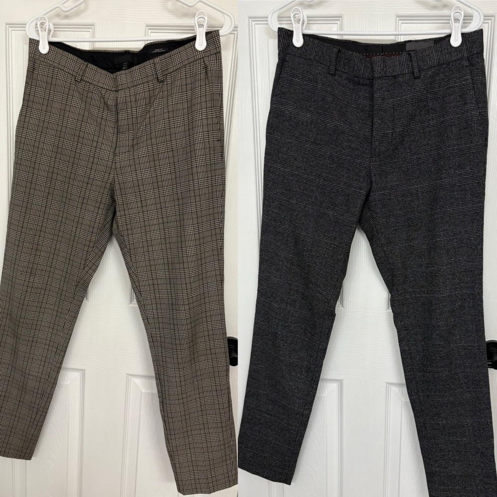 Men's H&M Skinny Fit Gray and Brown Plaid Pants 32R